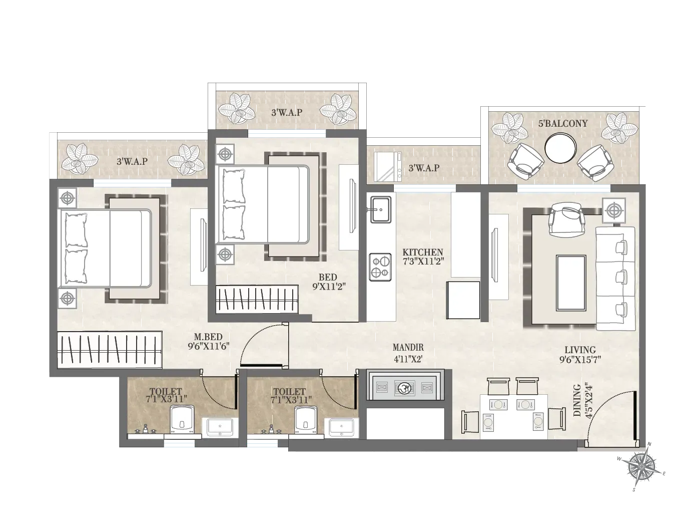 2 BHK Floor Plan